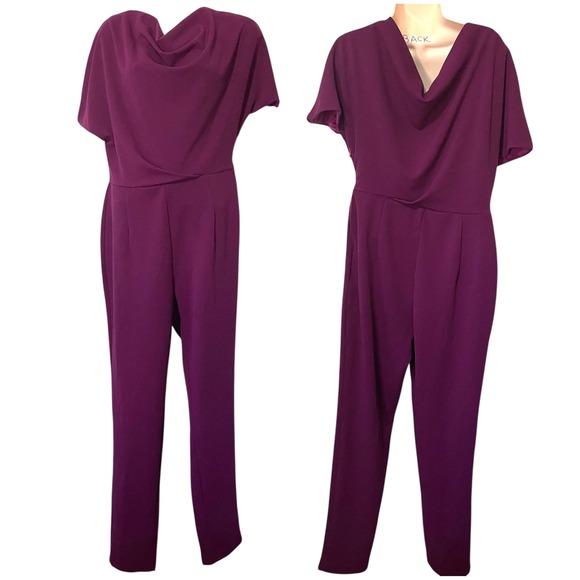 Alexia Admor Pants - Alexia Admor Athena draped cowl Neck purple Medium Jumpsuit Cocktail Dressy Plum